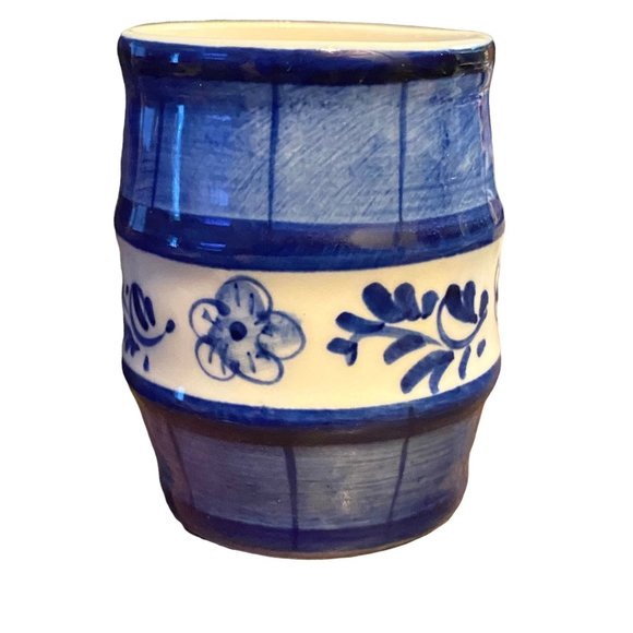 🥳 5/$35!! 🥳 VTG Handpainted Delfts Blue Barrel Toothpick Holder